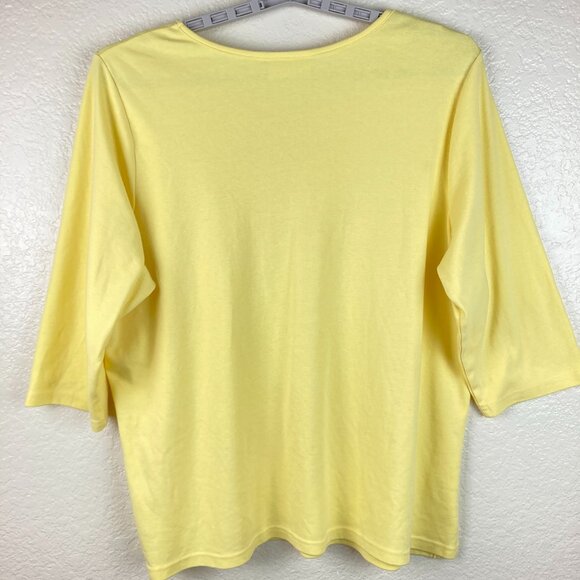 Quacker Factory by Jeanne Bice Women's Yellow Top W/Scalloped V-Neck Sz XL - Picture 6 of 9